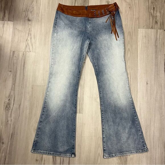 Dolls Kill Denim - Generation Kiss x Dolls Kill stretchy flare jeans brown fringe Cowboy sz XL